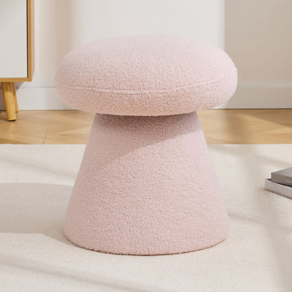 Pink Teddy Mushroom Swivel Ottoman, Wooden Frame 250 LBS Foot Stool Fully Assembled