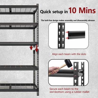 5 Tier Heavy Duty Storage Shelves Garage Shelving 2250 lb Load Boltless Assembly Black