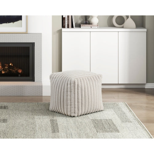 16 inch Off-White Corduroy Square Pouf Ottoman, Non-Slip Floor Seat, Bead Filled 300 LBS Capacity