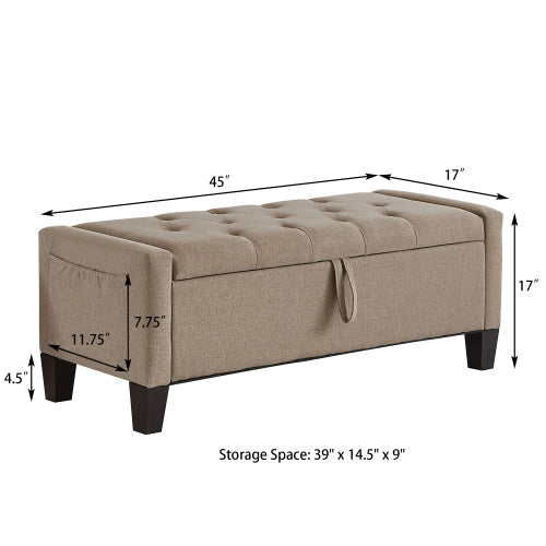 Ottoman with Storage, Storage Ottoman Bench with Safety Hinge 350 lbs Weight, Upholstered Entryway Bench with Seating for Bedroom, Living Room - LINEN