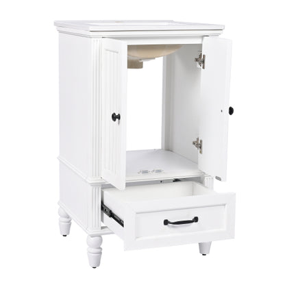 20" Bathroom Vanity with Sink, Bathroom Cabinet with Two Doors, Magnetic Door Stopper and Adiustable Foot Pads, A Drawer, White
