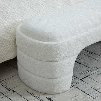 64.96inch Wide Modern Upholstered Armless Upholstered Bedroom Benches End of Bed Bench for Entryway, Ottoman Foot Stool for Living Room and Bedroom, Entryway,White Boucle