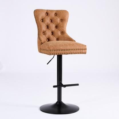 Aged and Retro PU Swivel Barstools Adjusatble Seat Height from 26-33 Inch, Modern Bar Stools with Backs Comfortable Tufted for Home Pub and Kitchen Island (Orange,Set of 2)