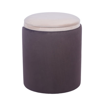 Brown Two-Toned Storage Ottoman with Gold Accents, Multiuse Vanity Stool 14.5 inchx14.5 inchx17.5 inchH, 265 LBS