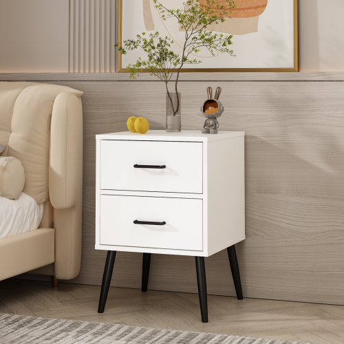 2-Drawer Nightstand with Metal Legs and Metal Handles, Modern White Bedside Table, Small End Table for Bedroom, Living Room or Apartment