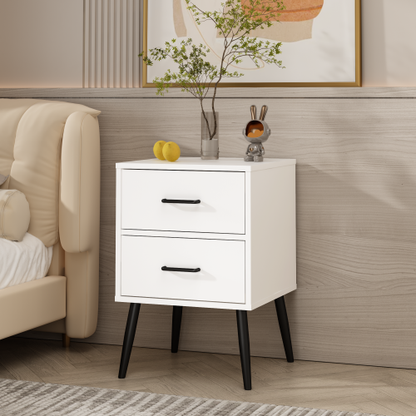 2-Drawer Nightstand with Metal Legs and Metal Handles, Modern White Bedside Table, Small End Table for Bedroom, Living Room or Apartment
