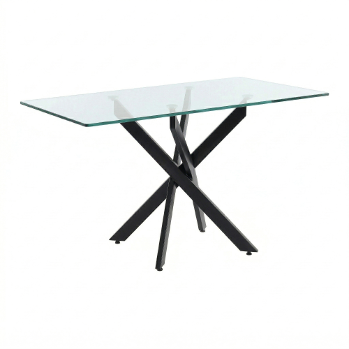 47-Inch Glass Dining Table with Black Legs for Modern Home