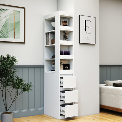 70.87''H Modern Tall Wooden Storage Cabinet 4-Tier Shelves & Side Drawers Home Bookcase