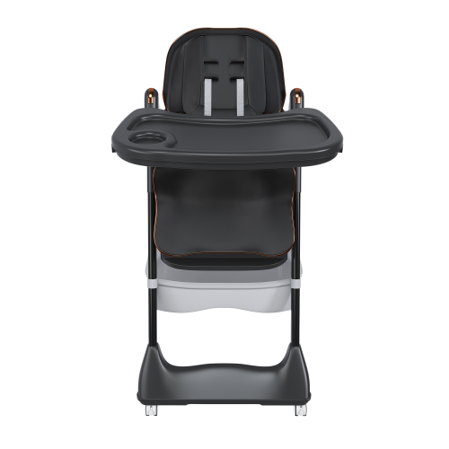 Black Foldable Baby High  Dining  Chair for 0-6 Years, 5 Height Adjustable, 5-Point Safety Belt, Lockable Wheels