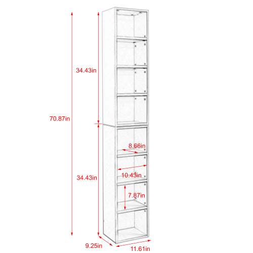 70.9 Inch 8-Tier Detachable Adjustable Slim Media Storage Tower Home Narrow Bookcase