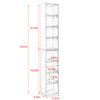 70.9 Inch 8-Tier Detachable Adjustable Slim Media Storage Tower Home Narrow Bookcase