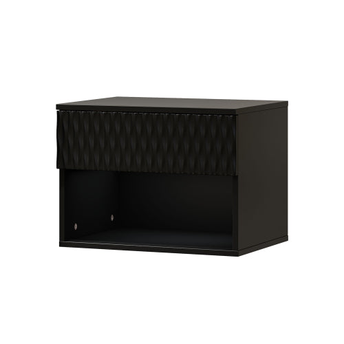 set of 2 nightstand with Space-Saving Wall-Mounted Cabinet: Drawer, Open Storage, 3-Section Slides, Carved Surface, Anti-Shaking, DIY, for Bedroom/Office