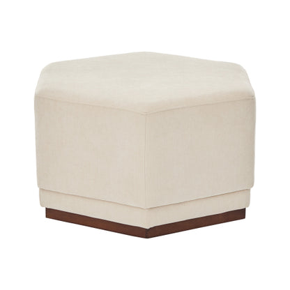 Modern Hexagon Chenille Ottoman, Beige Upholstered Footrest with Solid Wood Base, Fully Assembled Accent Stool