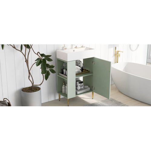 21.6" Green Bathroom vanity, Combo Cabinet, Bathroom Storage Cabinet, Single Ceramic Sink, Left side storage