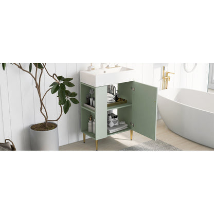 21.6" Green Bathroom vanity, Combo Cabinet, Bathroom Storage Cabinet, Single Ceramic Sink, Left side storage