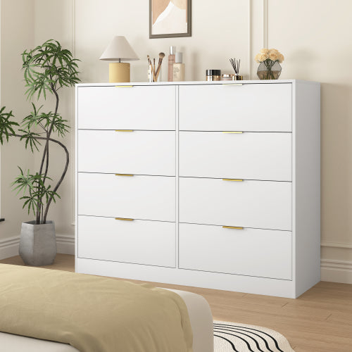 8 Drawers Dresser for Bedroom, Wood Bedroom Dresser Modern Drawer Chest, 8 Chest of Drawer, Tall Dresser for Closet, Dressers Organizer for Living Room, Closet, Hallway White