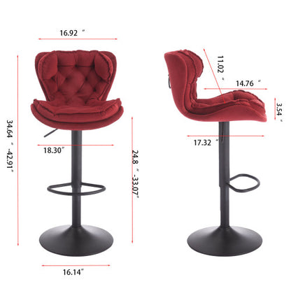 Set of 2 Bar Stools with powder Footrest and Base Swivel Height Adjustable Mechanical Lifting Velvet + powder Leg Simple Bar Stool-RED