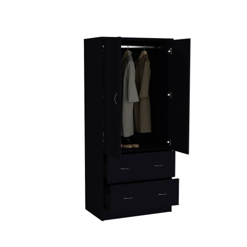 2-Doors 2-Drawers Armoire Black