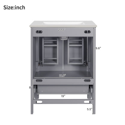 24-inch bathroom vanity with integrated undermount basin and a storage cabinet featuring 2 doors and 1 drawer. Includes double-layer door shelf, soft-close design, and versatile storage solutions