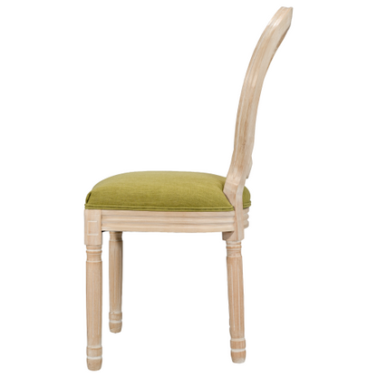 Set of 2 Green French Country Rattan Round Back Dining Chairs, Full Solid Wood Frame Disassemblable Side Chairs
