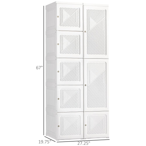 Portable Wardrobe Closet, Folding Bedroom Armoire, Clothes Storage Organizer with 8 Cube Compartments, Hanging Rod, Magnet Doors, White