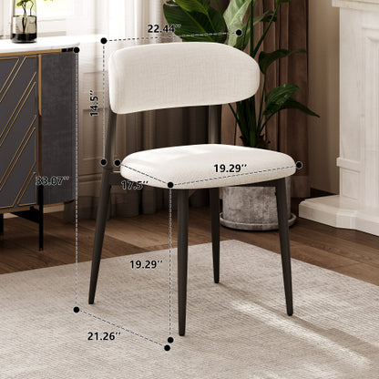 Set of 2 Beige Fabric Metal Dining Chairs, Farmhouse Style Rustic Chairs 250lb Capacity