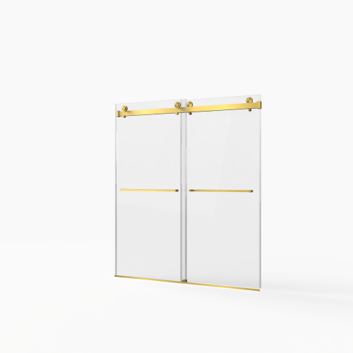 56-60"W x 70"H Frameless Double Sliding Shower Door,5/16" (8mm) Thick SGCC Tempered Clear Glass,Double Side Easy Clean Coat,Brushed Gold Finished With Buffer