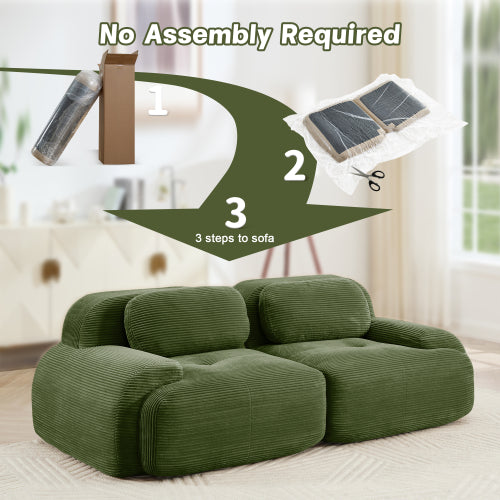 82'' loveseat sofa in luxuryCorduroy Fabric modular for free combo separation curved armrests ,anti-slip design high-resilience sponge fits living rooms bedrooms Audiovisual Room,Olive green