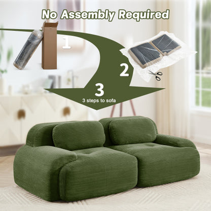 82'' loveseat sofa in luxuryCorduroy Fabric modular for free combo separation curved armrests ,anti-slip design high-resilience sponge fits living rooms bedrooms Audiovisual Room,Olive green