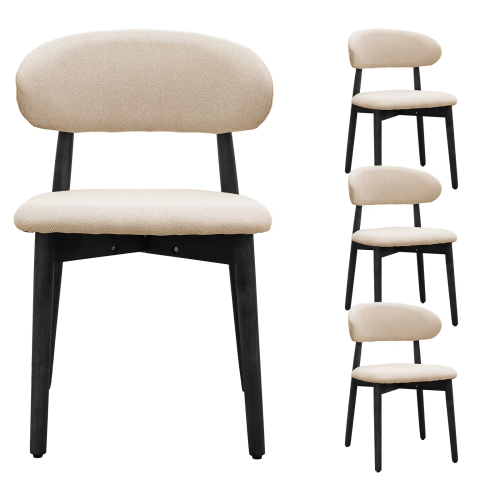 Beige Cotton-Linen Fabric Upholstered Dining Chair with Black Solid Wood Legs, Armless Chair Set of 4 for Kitchen, Restaurant, Living, Meeting Room