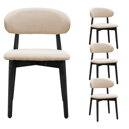 Beige Cotton-Linen Fabric Upholstered Dining Chair with Black Solid Wood Legs, Armless Chair Set of 4 for Kitchen, Restaurant, Living, Meeting Room