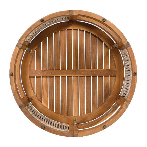 27.95" Acacia Wood Outdoor Coffee Table - Handwoven Rope Accent Boho Patio Table with All-Weather Durability