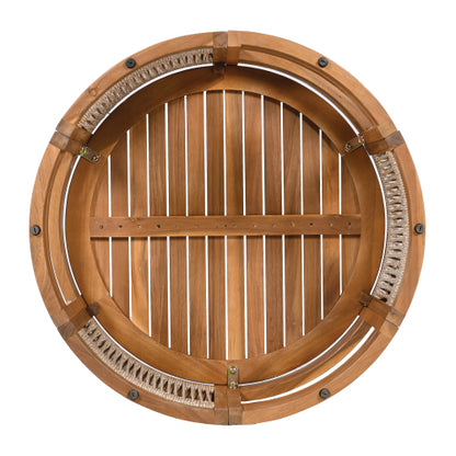 27.95" Acacia Wood Outdoor Coffee Table - Handwoven Rope Accent Boho Patio Table with All-Weather Durability