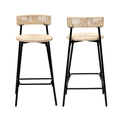 Counter Stools Set of 2 Handwoven Paper Rope Bar Stools Boho Round Dining Pub Chairs for Kitchen (Black & Creamy White)