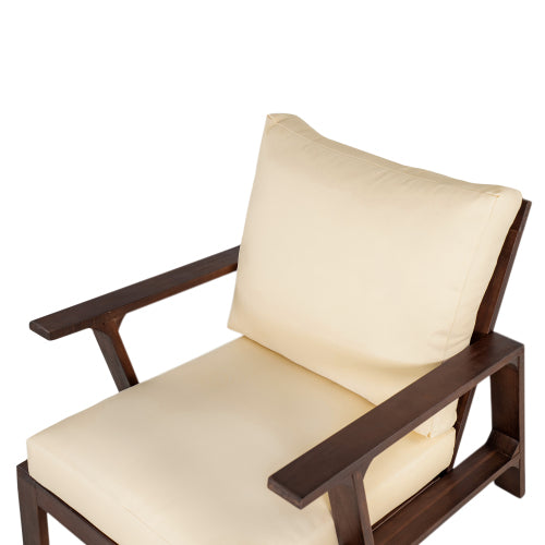 Patio Accent Chair 27.6" Wood Chair Outdoor Lounge Chair for Patios, Gardens, or Balcony, Dark Brown +Beige Cushion