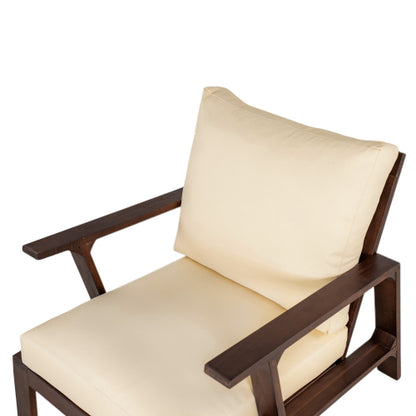 Patio Accent Chair 27.6" Wood Chair Outdoor Lounge Chair for Patios, Gardens, or Balcony, Dark Brown +Beige Cushion