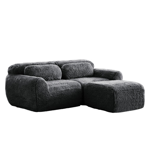 Dark-Grey L-Shaped Boneless Plush-Fabric Modular Sofa with Chaise & Throw Pillows No-Assembly