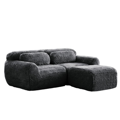 Dark-Grey L-Shaped Boneless Plush-Fabric Modular Sofa with Chaise & Throw Pillows No-Assembly