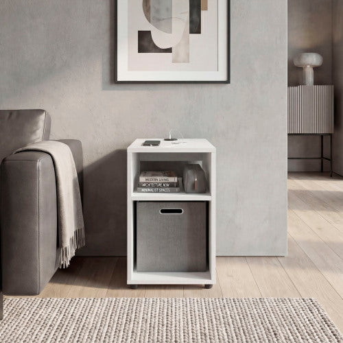 Side Table with USB Charging Station & Dual Open Shelves