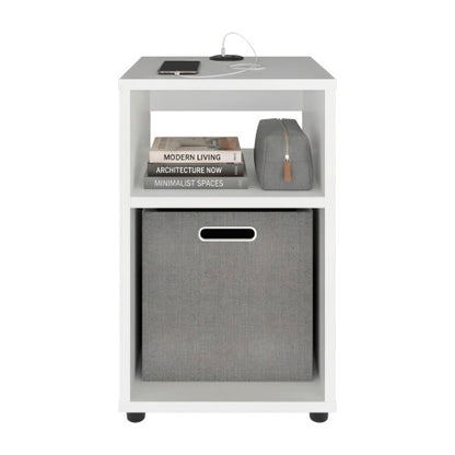 Side Table with USB Charging Station & Dual Open Shelves
