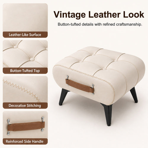 Square Faux Leather Tufted Storage Ottoman with Handles & Metal Legs, Multi-Purpose Footrest for Small Space Homes