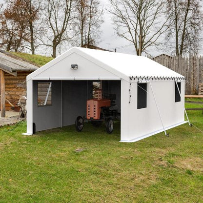 13x25 Carport Canopy, Heavy Duty Car Port, Portable Car Ports Garage with 2 Roll-Up Zipper Drive Through Doors,white