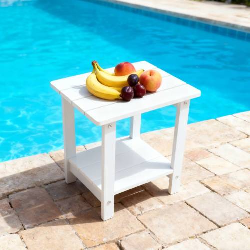 A wooden-textured imitation wood side table, simple yet with a rich texture. It comes with a small tabletop and is suitable for outdoor picnics. white