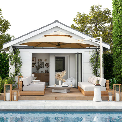 Round Cantilever Umbrella with Center Pole, Beige (Base Not Included)