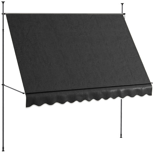 Outsunny Manual Retractable Awning, 118" Non-Screw Freestanding Patio Sun Shade Shelter with Support Pole Stand and UV Resistant Fabric, for Window, Door, Porch, Deck, Black