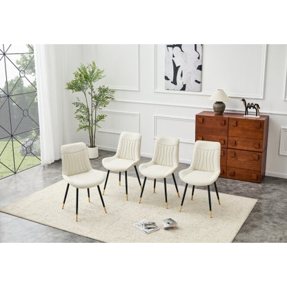 Dining Chairs Set of 4, White PU Tech Fabric, Black Metal Legs, Gold Accents, High Back