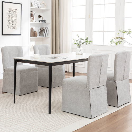 Set of 2 Gray Linen Armless Dining Side Chairs, Padded Seat & Backrest, Iron Frame, 250lbs Capacity for Kitchen & Living Room
