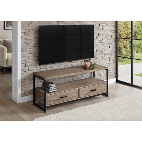 Brown 48 inch TV Stand with Drawers and Black Metal Frame