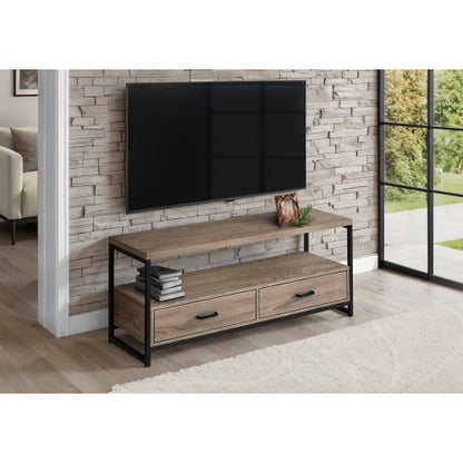 Brown 48 inch TV Stand with Drawers and Black Metal Frame