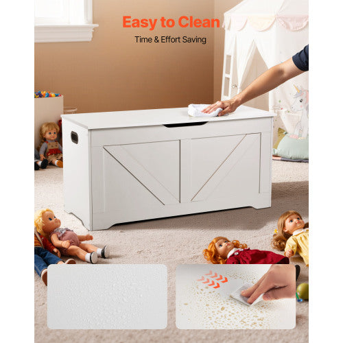 Kids Storage Bench, Wooden Toy Box Chest, Large Storage Cabinet with Safety Hinge, Toddlers Storage Bench for Playroom, Living Room or Entryway, Easy Assembly, 38.98 x 15.55 x 18.9 in, White